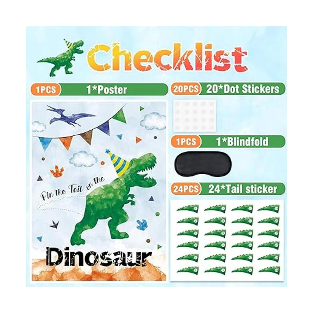 WERNNSAI Pin The Tail on The Dinosaur Party Game Juego de_3