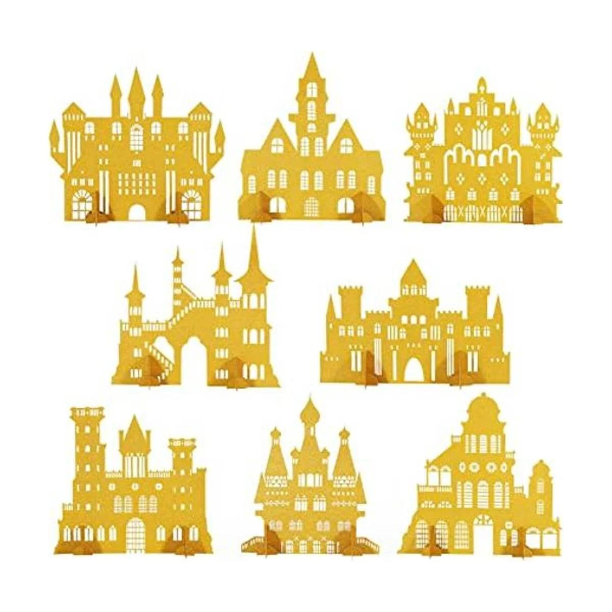 8 piezas de centro de mesa castillo dorado con purpurina_1