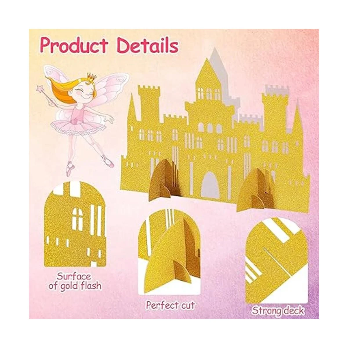 8 piezas de centro de mesa castillo dorado con purpurina_2