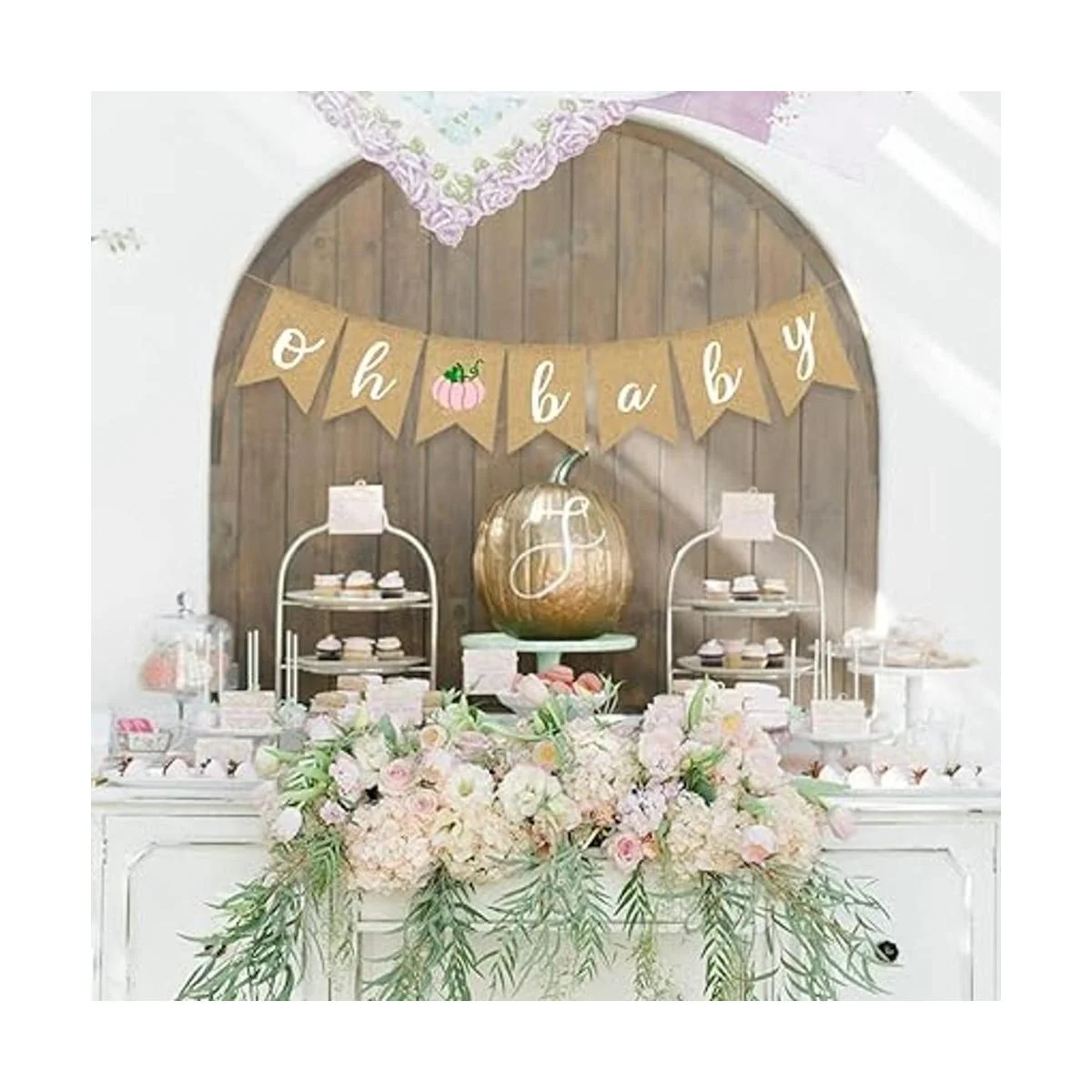 Rosa Calabaza Bebé Banner Arpillera Otoño Guirnalda_5