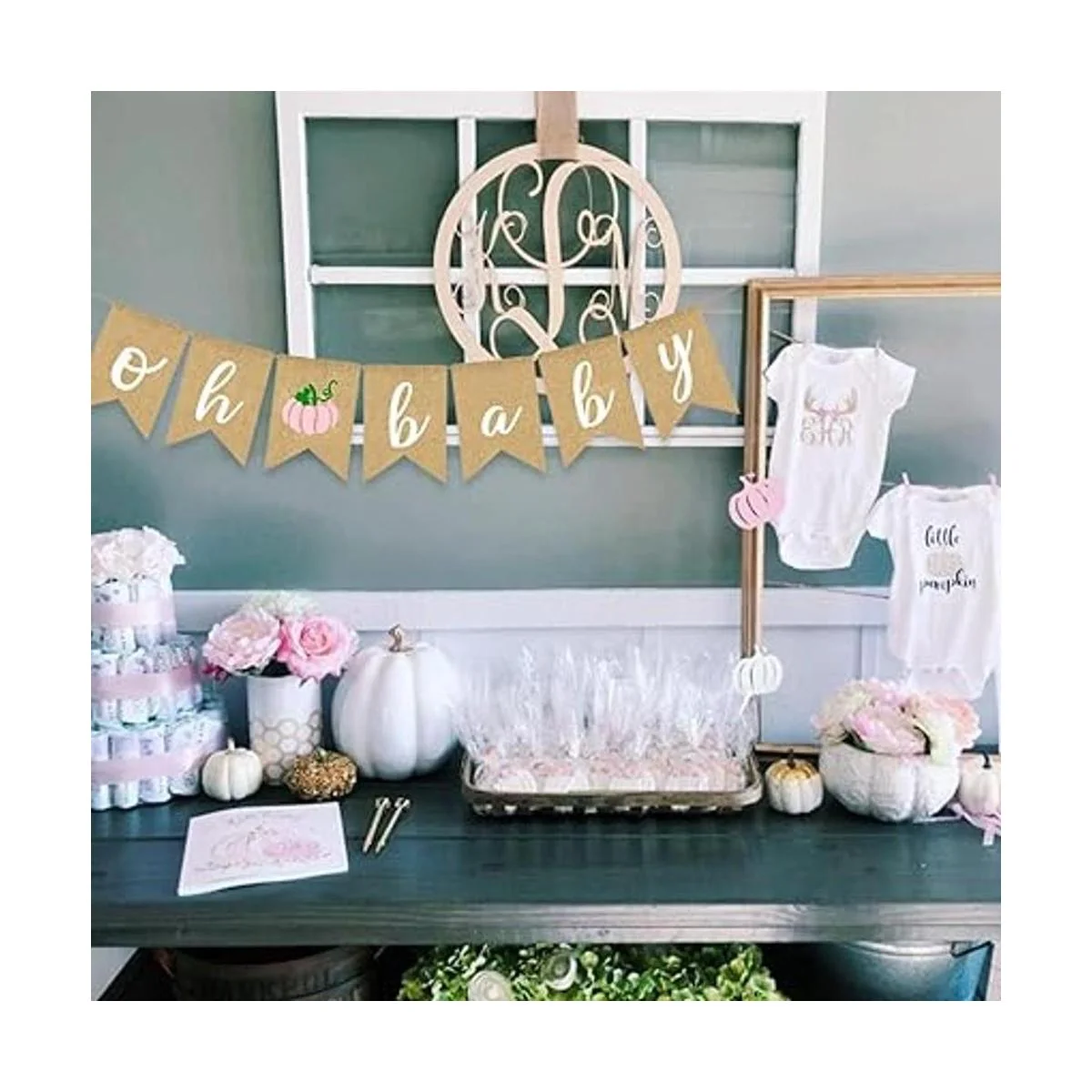 Rosa Calabaza Bebé Banner Arpillera Otoño Guirnalda_4