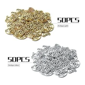 100pcs Lotus Charm Colgantes Aleación Yoga Lotus Flor_2