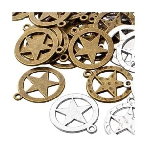 50 abalorios de pentagrama de aleación de estrella redonda_4