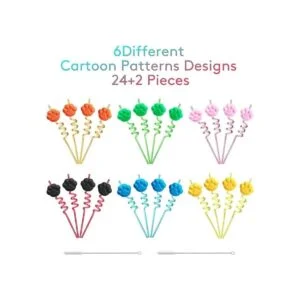 24 popotes con estampado de huellas con 2 pajitas de_6