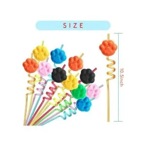 24 popotes con estampado de huellas con 2 pajitas de_3