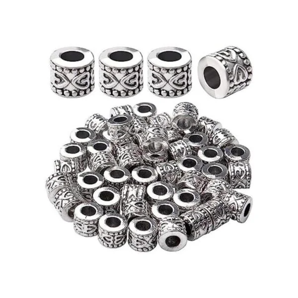 50 cuentas espaciadoras de agujero grande de plata_1