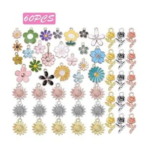 60 colgantes de flores esmaltadas mezcladas de aleación de_2