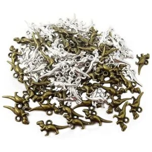 Honbay 100 colgantes de dinosaurio de metal plateado_3