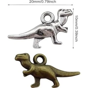Honbay 100 colgantes de dinosaurio de metal plateado_2