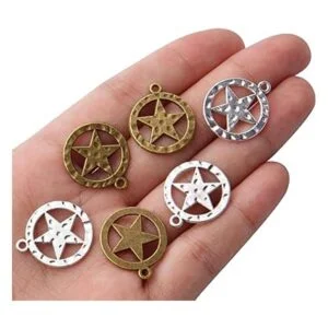 50 abalorios de pentagrama de aleación de estrella redonda_7