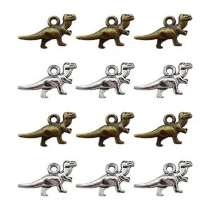 Honbay 100 colgantes de dinosaurio de metal plateado_1