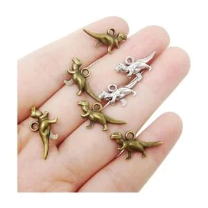 Honbay 100 colgantes de dinosaurio de metal plateado_6