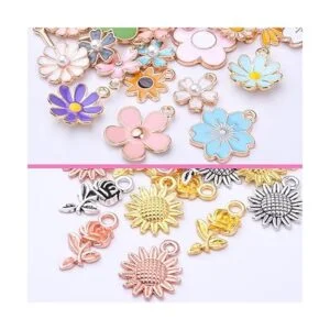 60 colgantes de flores esmaltadas mezcladas de aleación de_4