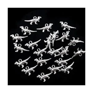 Honbay 100 colgantes de dinosaurio de metal plateado_4