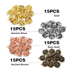 60 colgantes de rosas de aleación tibetana con diseño de_2
