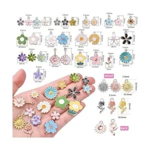 60 colgantes de flores esmaltadas mezcladas de aleación de_3