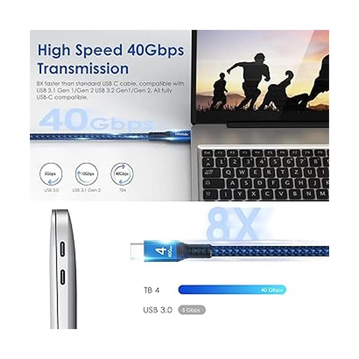 Cable para Thunderbolt 4 de 1.6 pies cable USB C trenzado_2