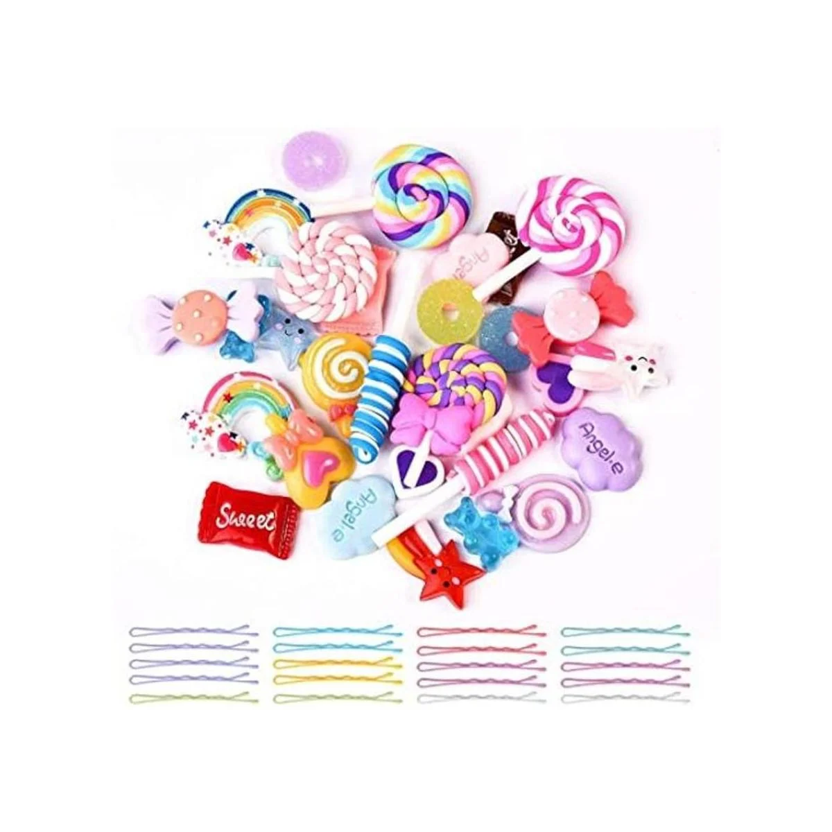 Dijes de slime mixtos con horquillas para el cabello_1