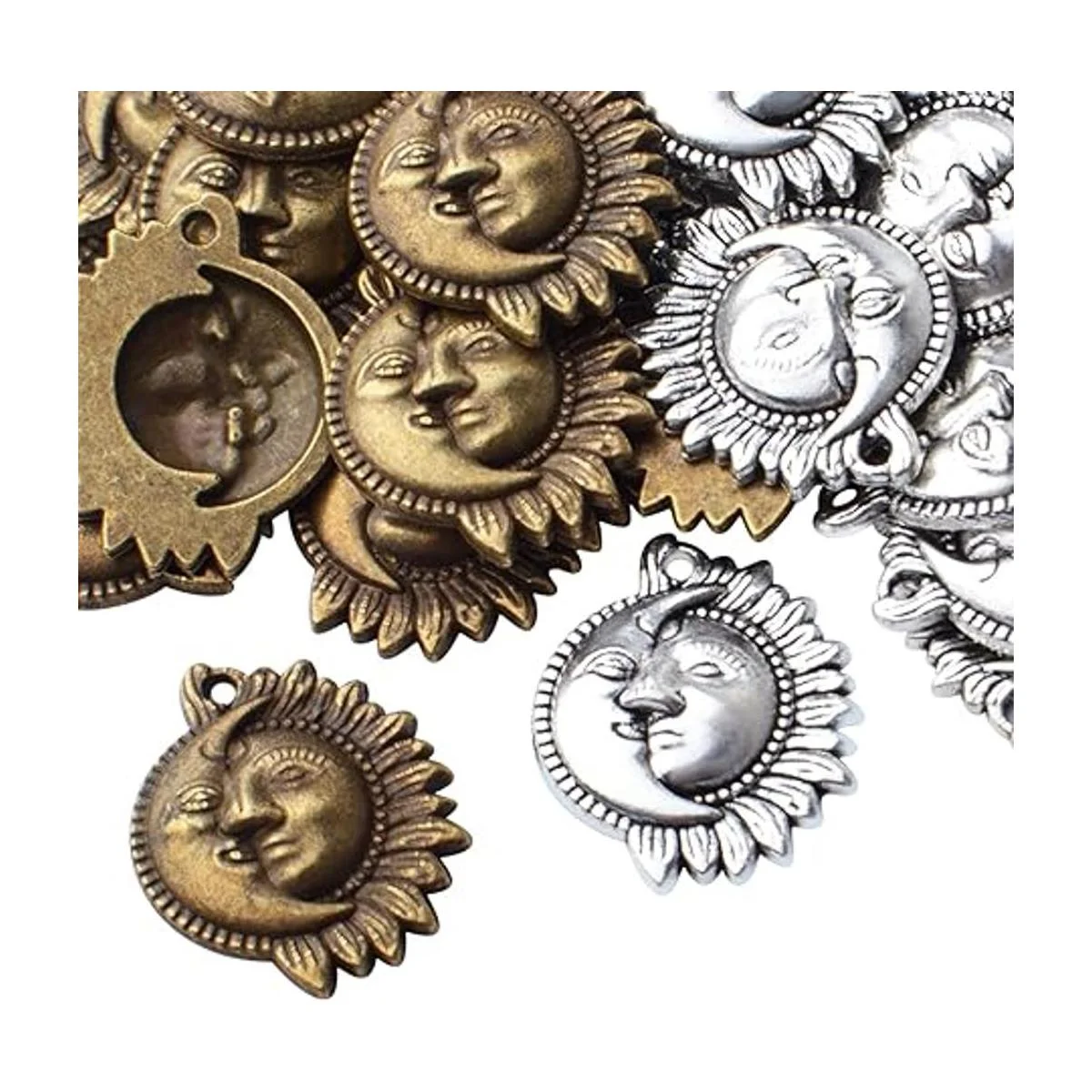 50pcs Sol y Luna Charms Colgantes Aleación Sol Sonrisa_4