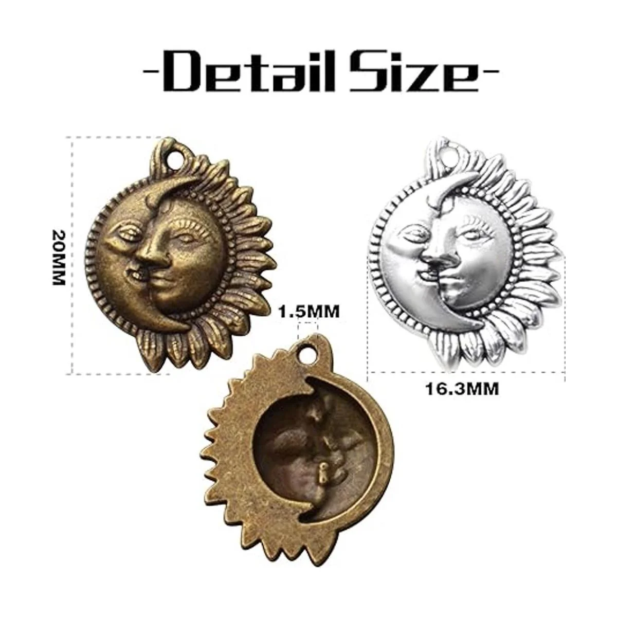 50pcs Sol y Luna Charms Colgantes Aleación Sol Sonrisa_3