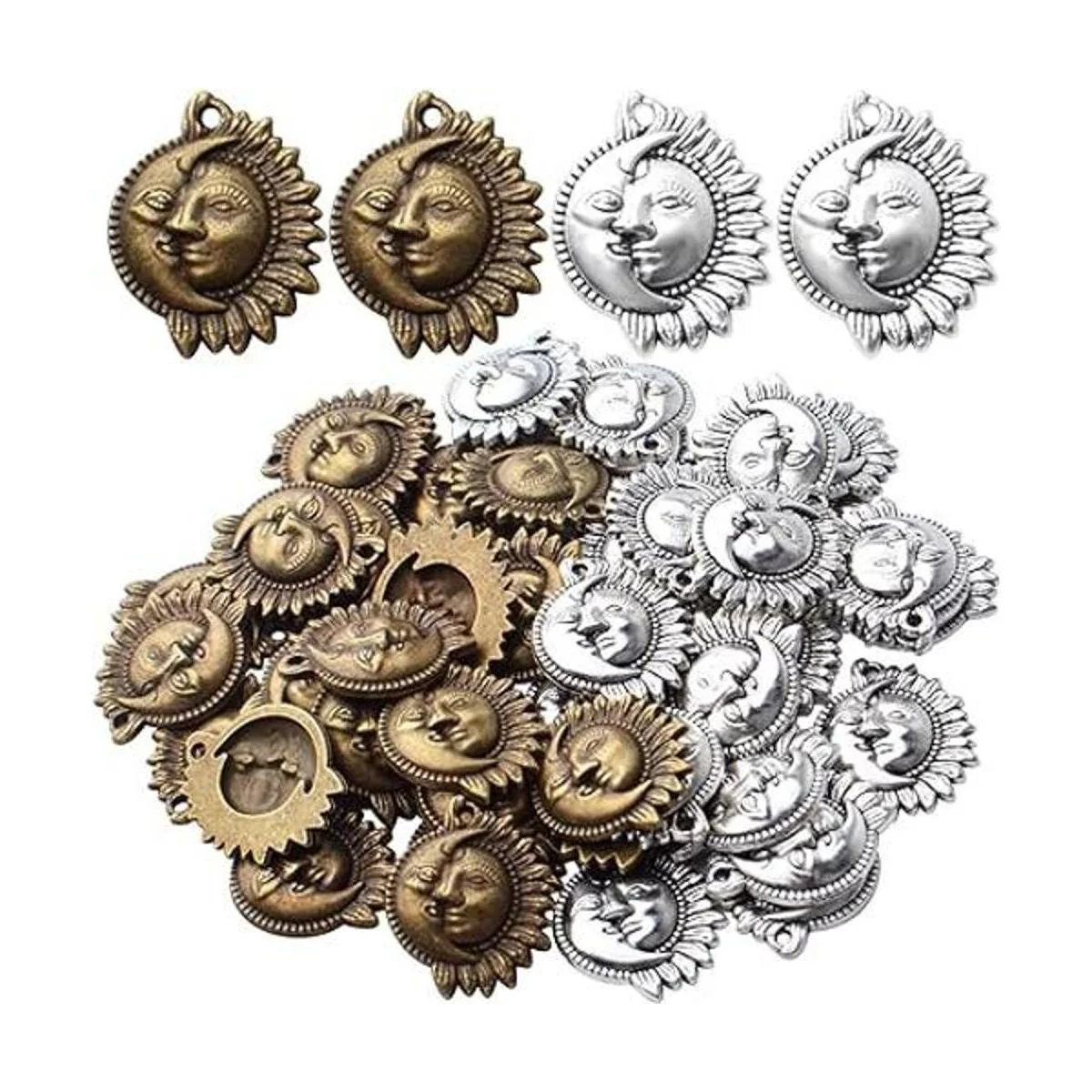 50pcs Sol y Luna Charms Colgantes Aleación Sol Sonrisa_1
