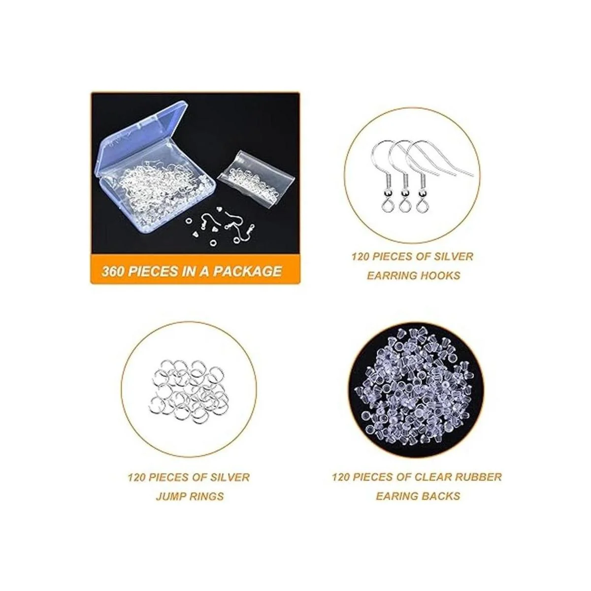 Yuronam Juego de 360 ganchos para pendientes de plata de_3