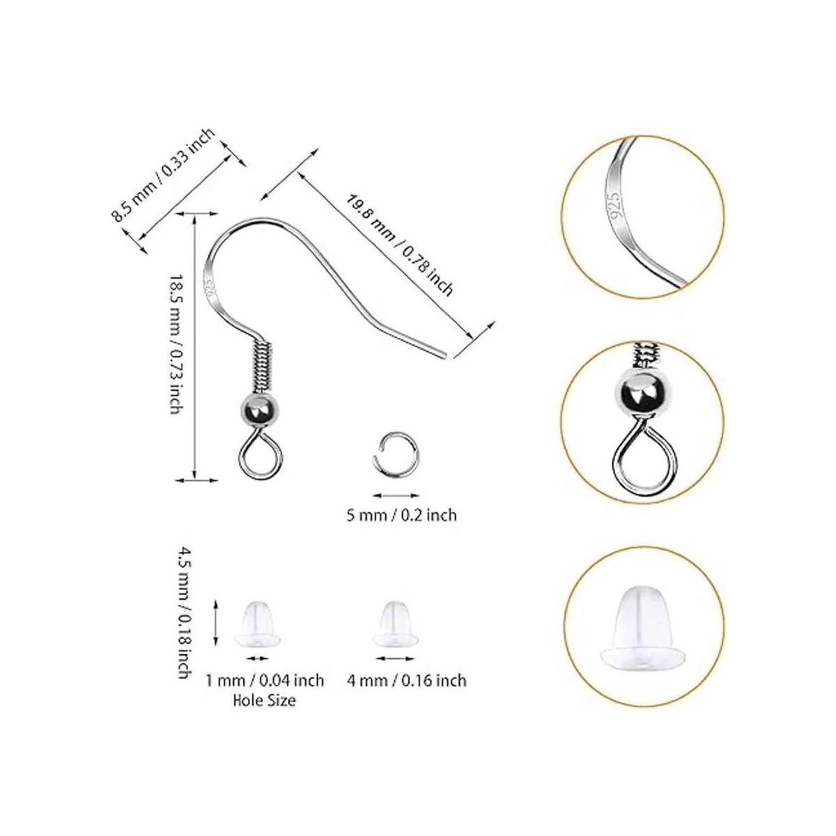 Yuronam Juego de 360 ganchos para pendientes de plata de_2