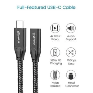 Cable de extensión USB C 2 pies2.0 ft USB 3.1 Gen 2_2