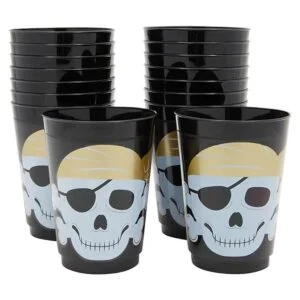 Paquete de 16 vasos de plástico con temática de calavera_1