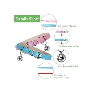 6 collares de cuero para mascotas con campana suaves y_3