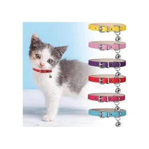 6 collares de cuero para mascotas con campana suaves y_5