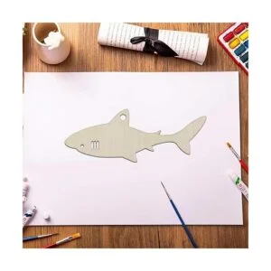 Adornos colgantes de madera en forma de tiburón con_6