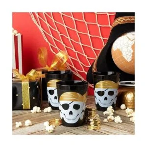 Paquete de 16 vasos de plástico con temática de calavera_2