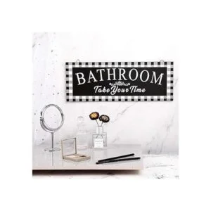 Cartel de madera vintage para baño con diseño de búfalo a_7