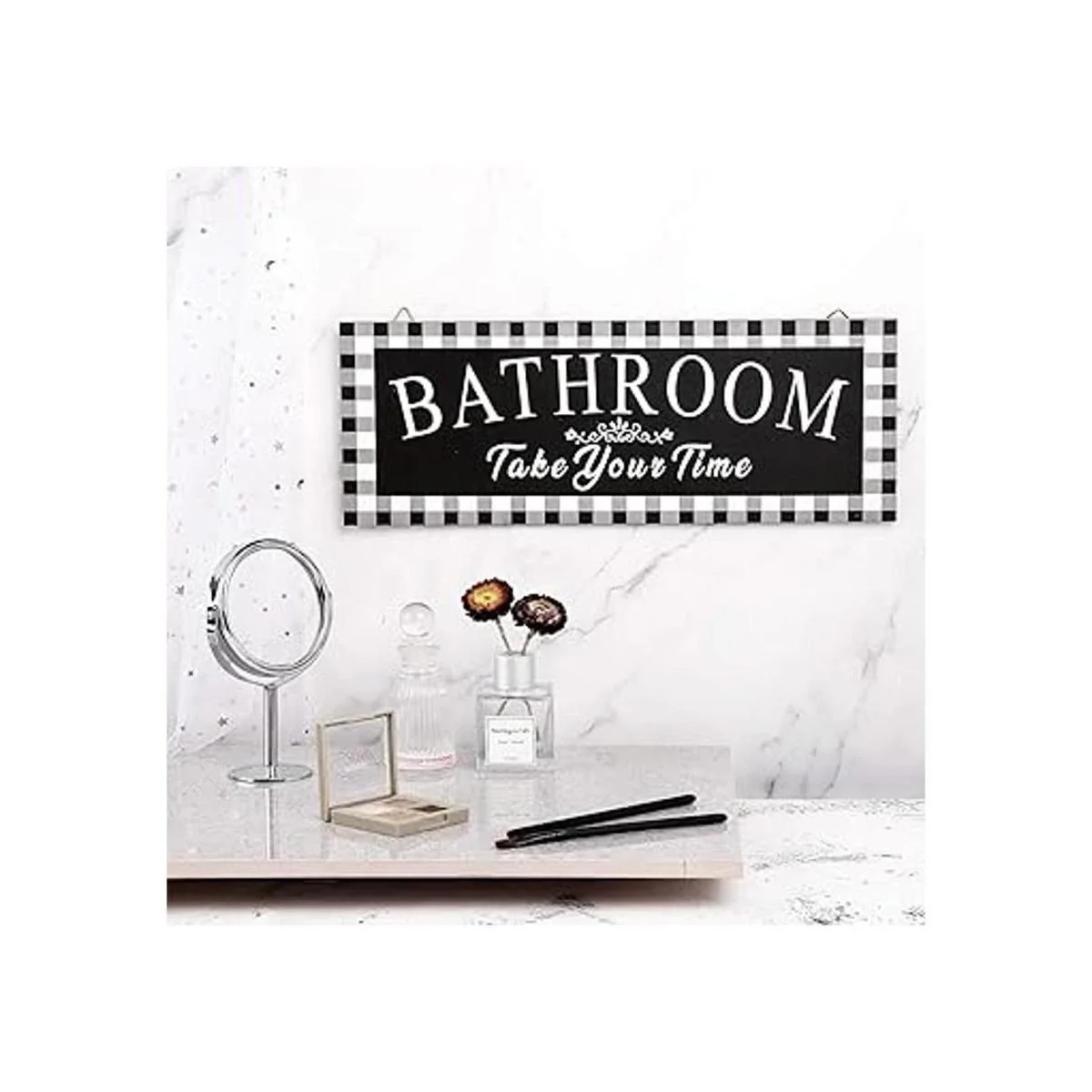 Cartel de madera vintage para baño con diseño de búfalo a_7