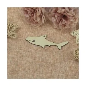 Adornos colgantes de madera en forma de tiburón con_4