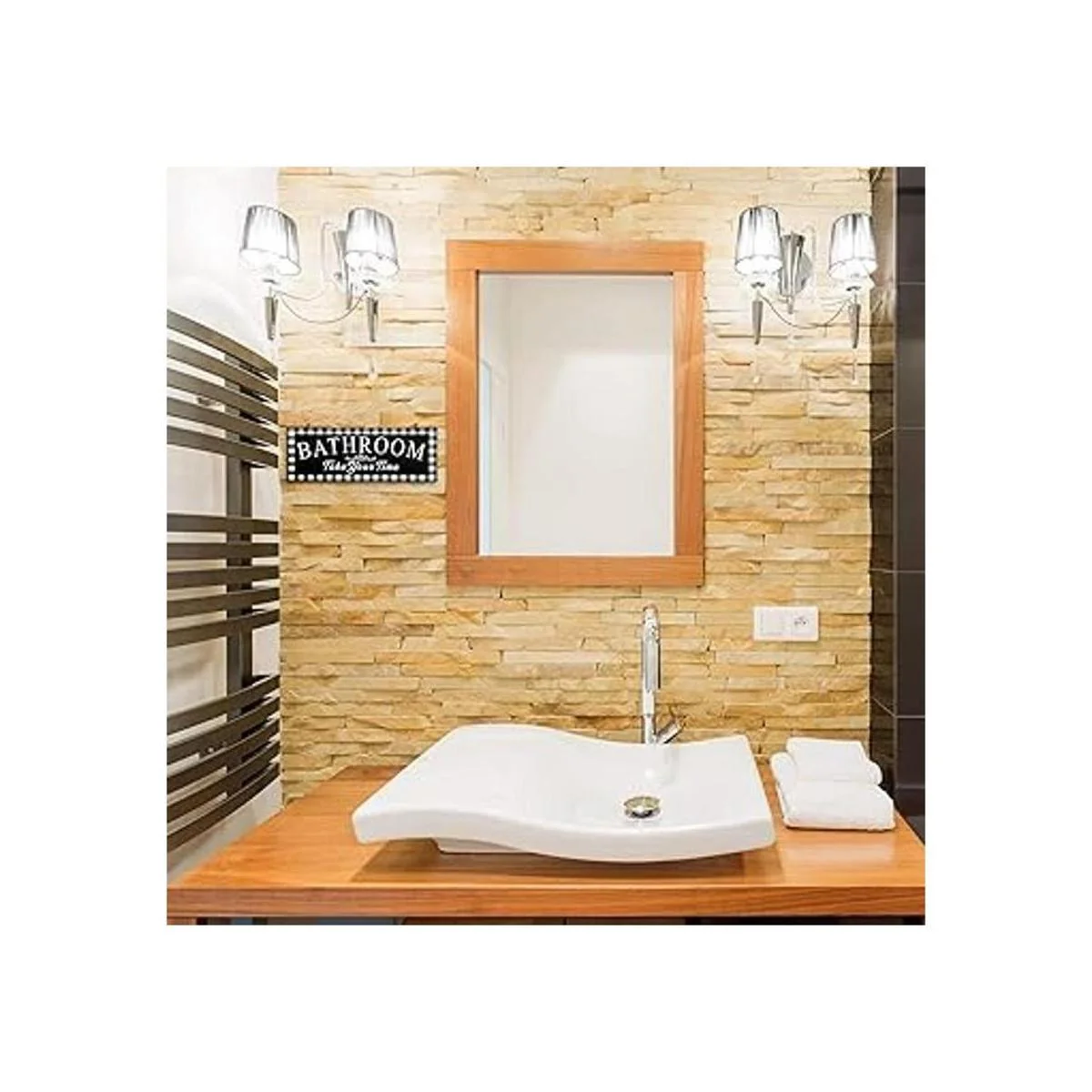 Cartel de madera vintage para baño con diseño de búfalo a_4