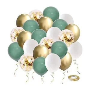 Globos de fiesta verdes y dorados 50 globos de confeti_1