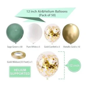 Globos de fiesta verdes y dorados 50 globos de confeti_2