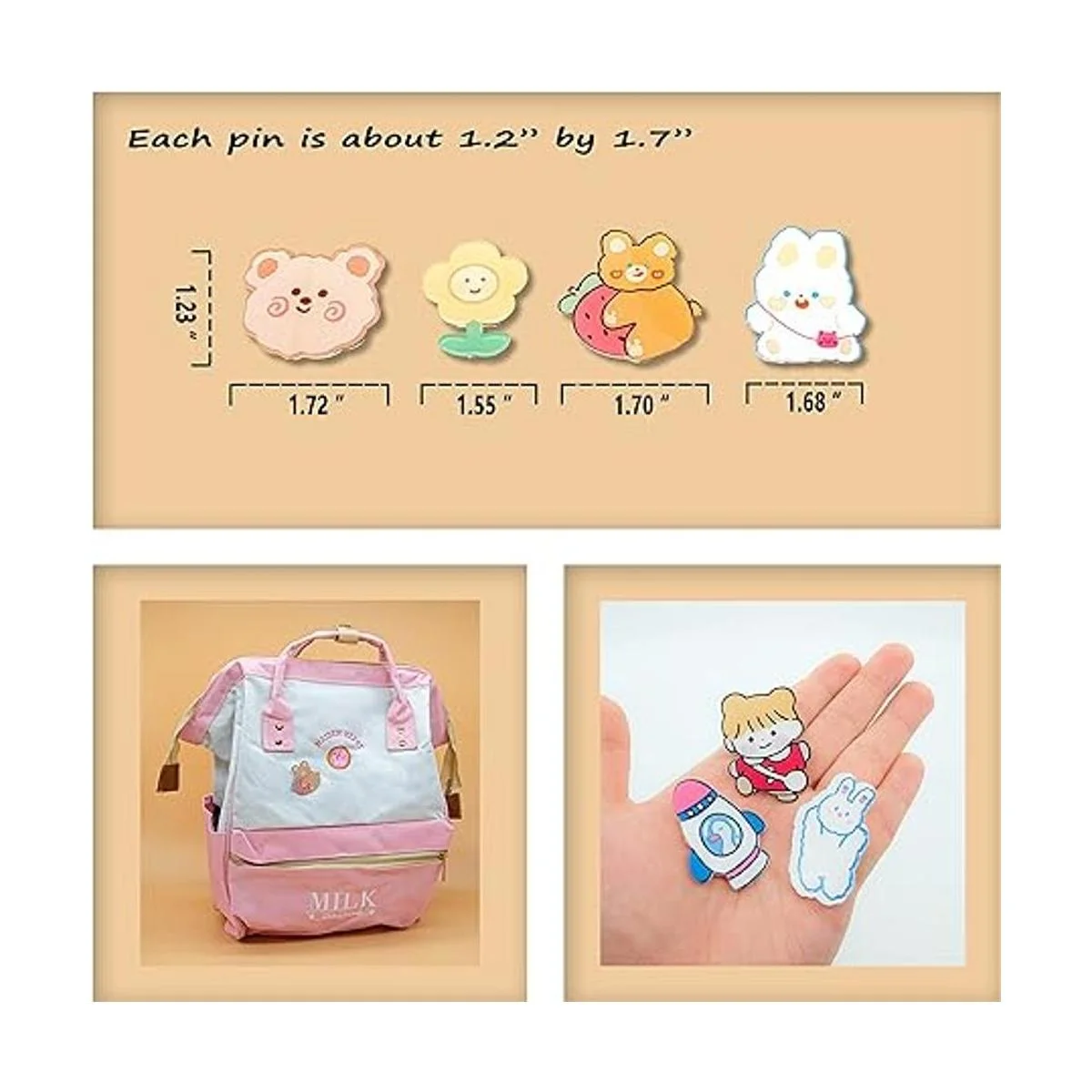 Juego de 30 pines acrílicos lindos para mochilas mochila_2