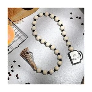 Guirnalda de cuentas de madera rústica de café con borla_4