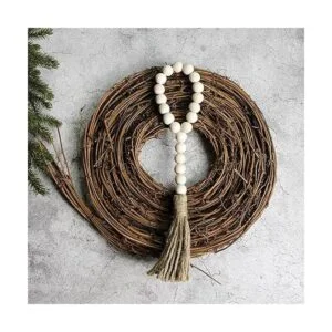 CVHOMEDECO. Guirnalda de cuentas de madera con borlas 3_5