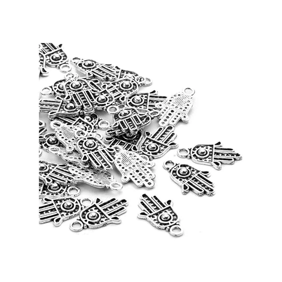 100pcs Plata Antigua Hamsa Mano Encantos de Mano de Fátima_4