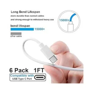 Cable USB tipo C corto blanco 6 unidades 1 pie cable_2