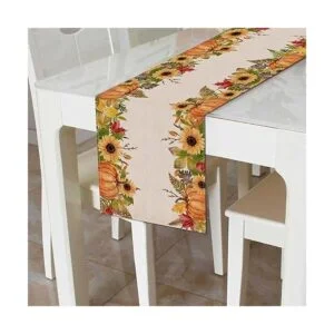 Vohado Camino de mesa de lino con diseño de girasol y_5