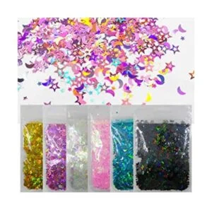6 colores de estrellas luna grueso con purpurina_1