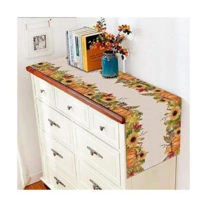 Vohado Camino de mesa de lino con diseño de girasol y_6
