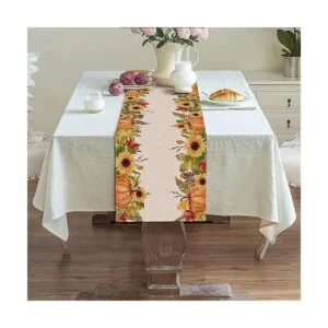 Vohado Camino de mesa de lino con diseño de girasol y_4