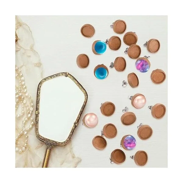 50 piezas de aretes de madera de acero inoxidable marrón_5