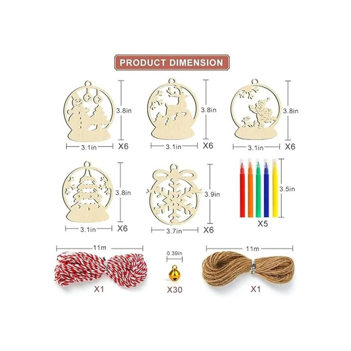 KIMOBER 30 rebanadas de madera de Navidad adornos para_2